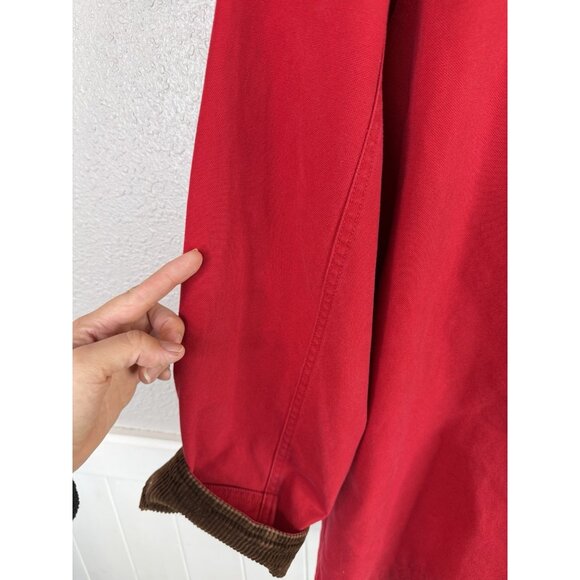 Lands End Chore Barn Coat Mens Large Tall Red Corduroy Collar Flannel Lined VTG - Picture 9 of 13